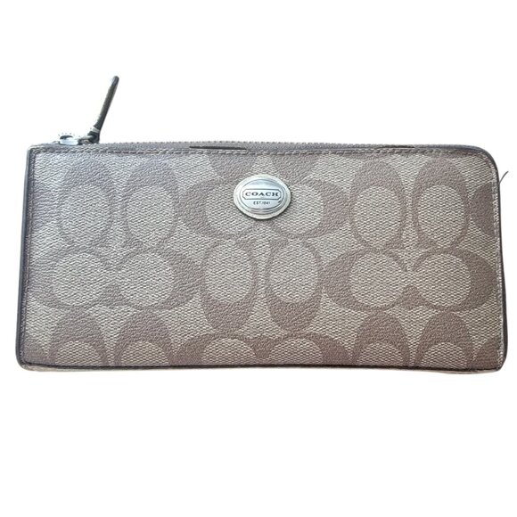 Coach Peyton Signature Slim Zip Wallet - Khaki /Gold - Picture 1 of 13
